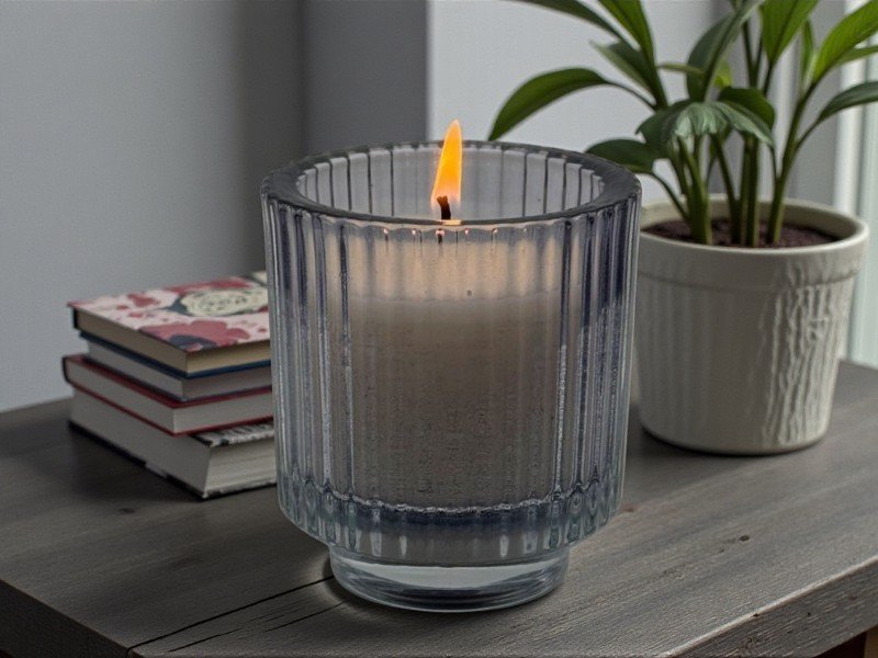 VELA VASO RALLADO GRANDE 9 X 10 CM CERA VEGETAL
